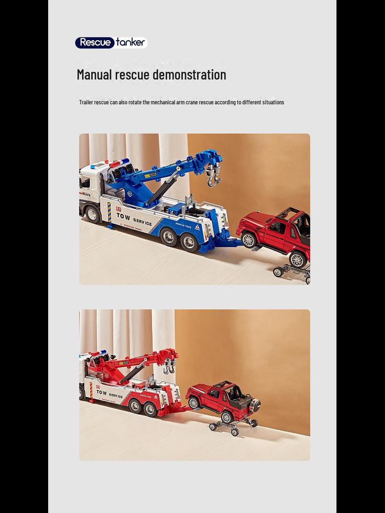 Jiadu Large Alloy Double Hook Tow Truck Rescue Model Crane Toy