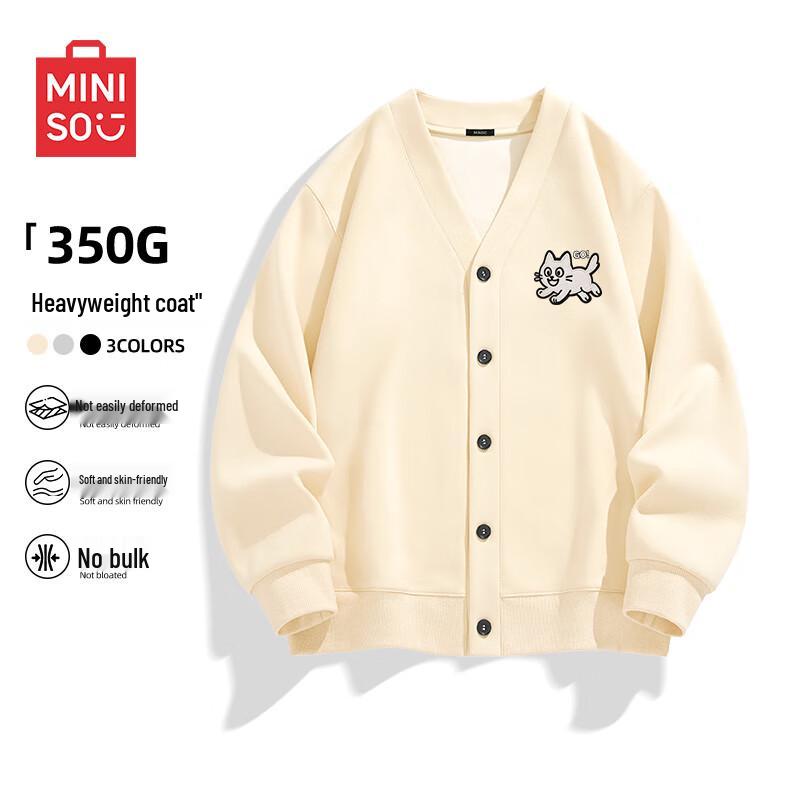 

MINISO Men s V-Neck Casual Cardigan Sweatshirt with Cat Print 3XL