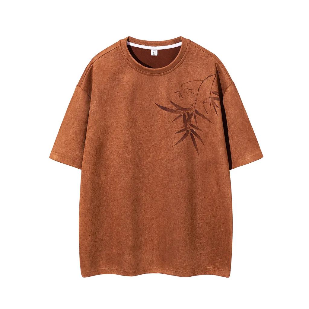 2026 Summer Men Bamboo Print T Shirts Chinese Style Hanfu Tops Tees Fashion Men Casual T-Shirt Male Loose Breathable Pullover