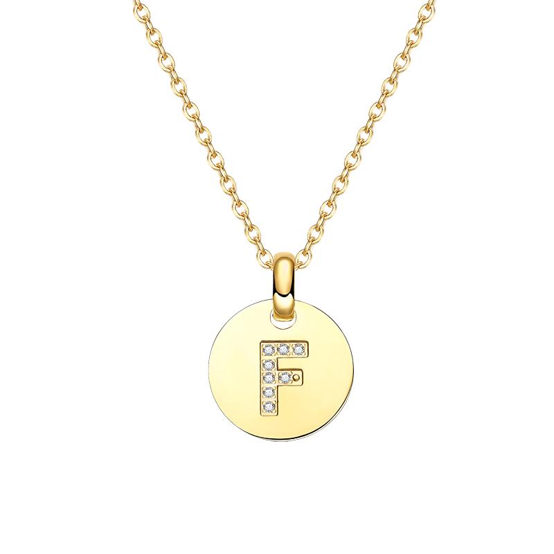 Round 14K Gold Plated Cubic Zirconia Initial Necklace A-Z Letter Dainty Pendant Necklaces for Women