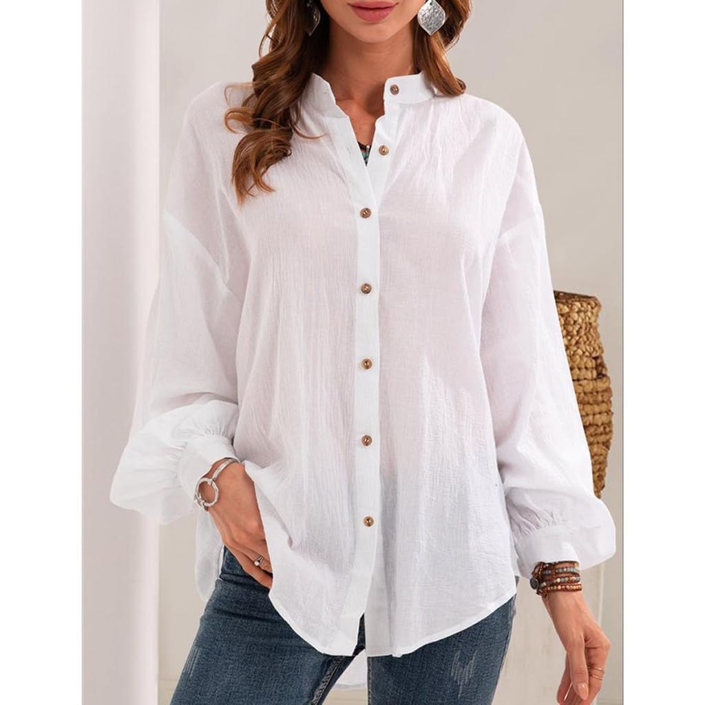 Dámské jarní a letní nové košile s dlouhým rukávem, bavlněno-lněné košile, karkasy a další dámské oblečení
