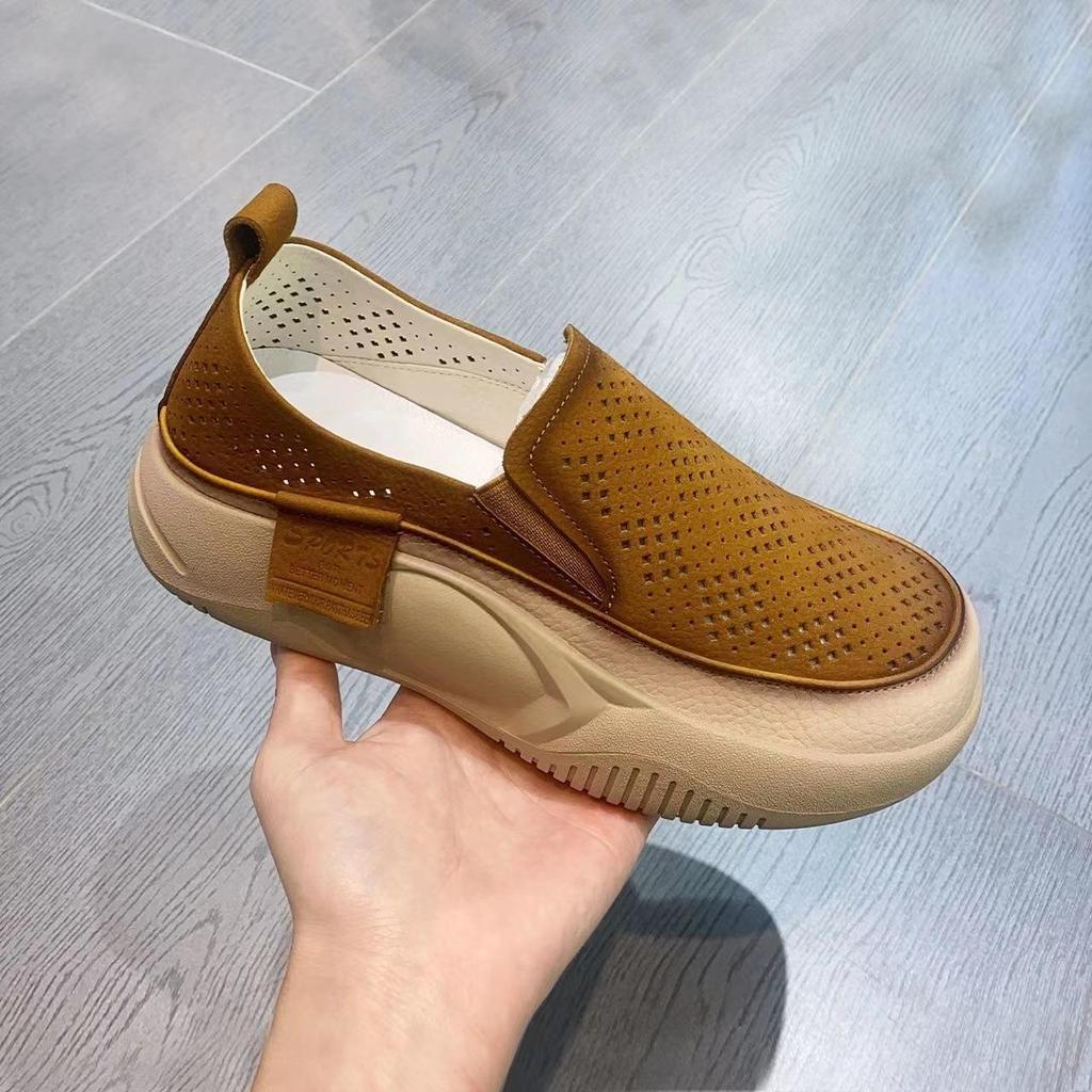Women's New Summer One Foot Lazy Shoes Thick Soled White Shoes Hollowed Out Loafers Round Toe Soft Sole Casual Versatile