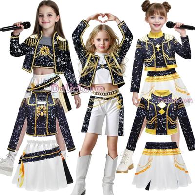 Movie K-Pop Rumi Mira Zoey Demon Hunters Cosplay Costume Kids Girls Halloween Stage 3D Printed Huntrix Golden Role Play Clothes