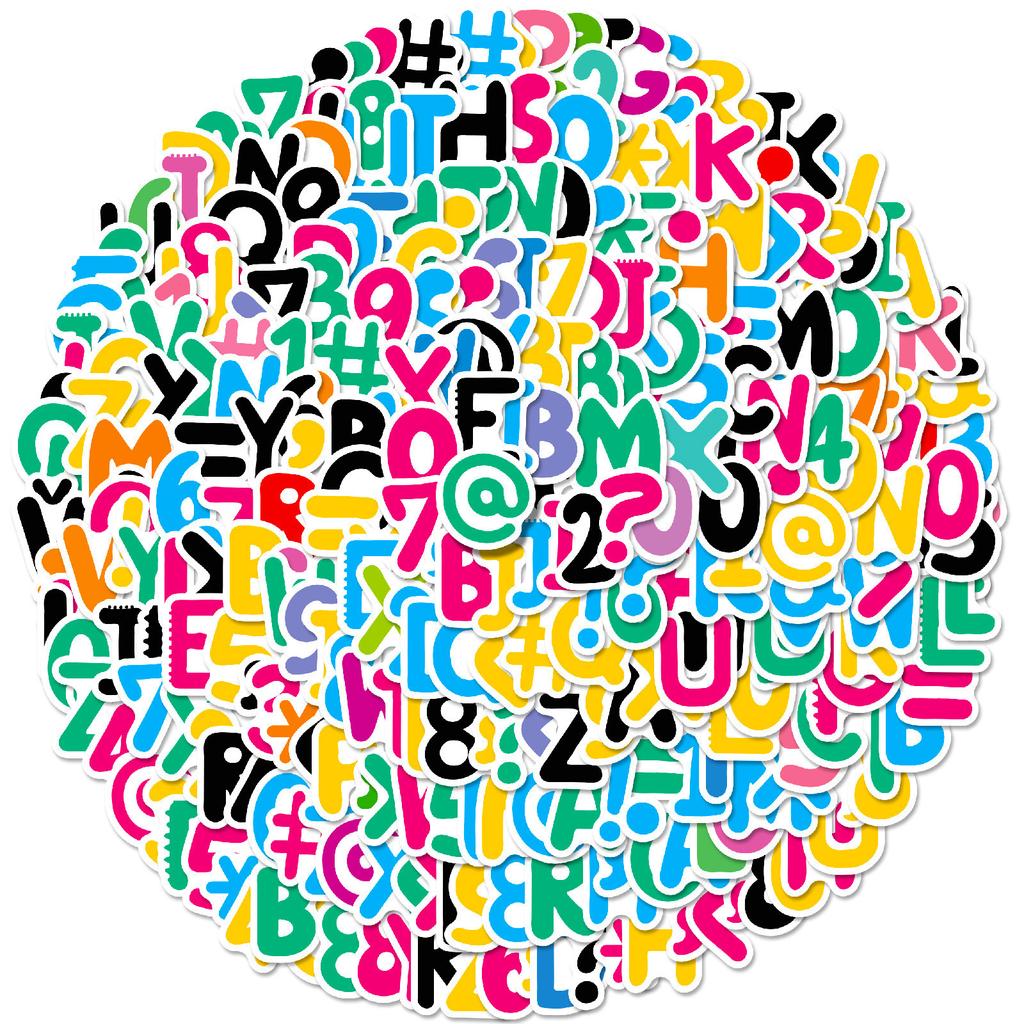6 sztuk/opakowanie Kombinacja Cyfr Liter Symboli Kolorowe Naklejki Doodle DIY Dekoracyjne Naklejki na Kubek na Wodę Komputer