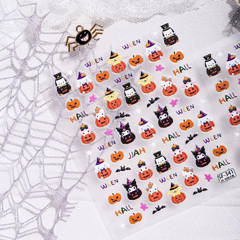 Sky Halloween Pumpkin Kuromi Kitty 3D Devil Nail Stickers 1 Sheet: Halloween Pumpkin Kitty