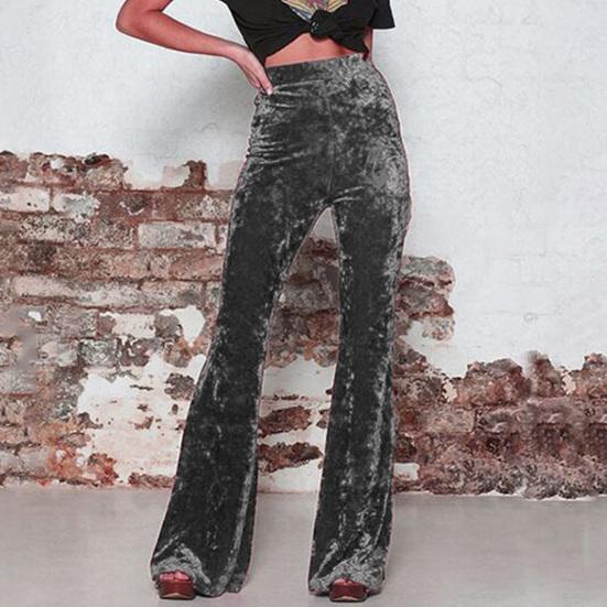 Women Flared Pants Elastic High Waist Solid Color Wide Leg Trousers Hip Lifted Velvet Vacation Work
