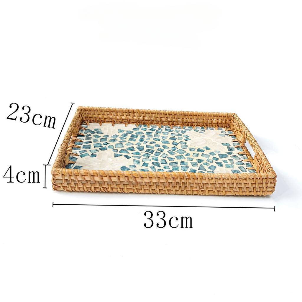 Rechteckiger Naturmuschel Rattan Korb Kreatives Rattan Aufbewahrungstablett Bunter Muschel Aufbewahrungskorb Obstschale Heim Organizer