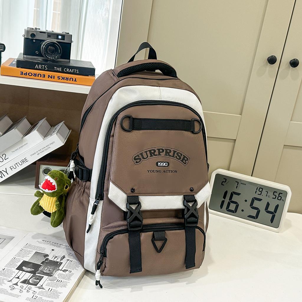Schoolbag new trendy cool backpack large capacity male contrasting color versatile junior high school student schoolbag female casual backpack