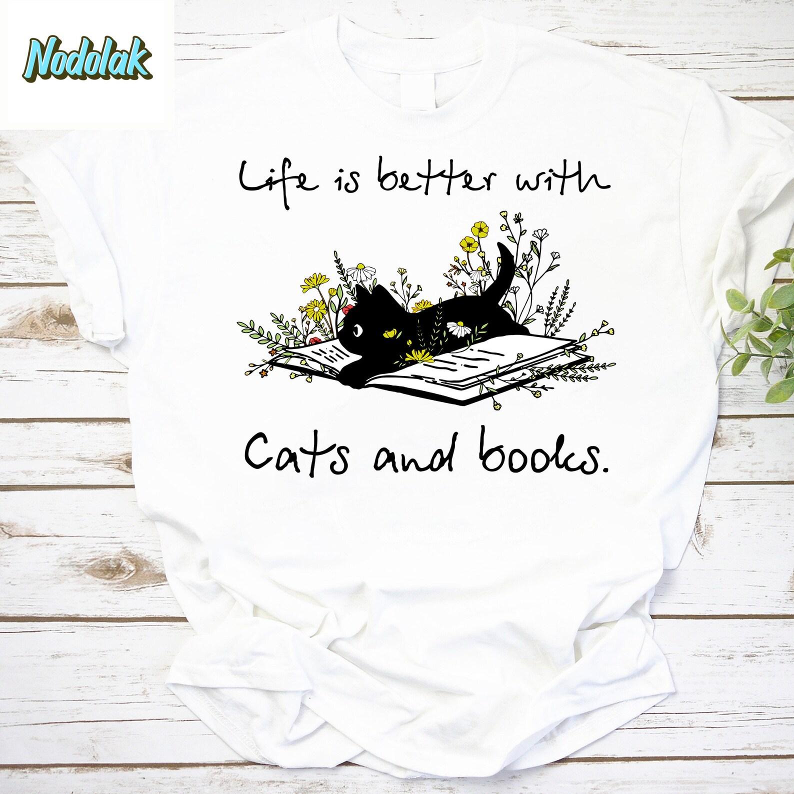 Life Is Better With Cats And Books Vintage T-Shirt, Cats With Books Shirt, Cat Lover Shirt, For Cat And Book Lover Shirt, Book Lover Shirt 2XL