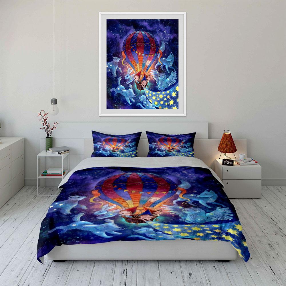 Fantasy Air Balloon Set Bedding Set with 1 Duvet Cover 2 Pillowcases Single Double King Queen Gift