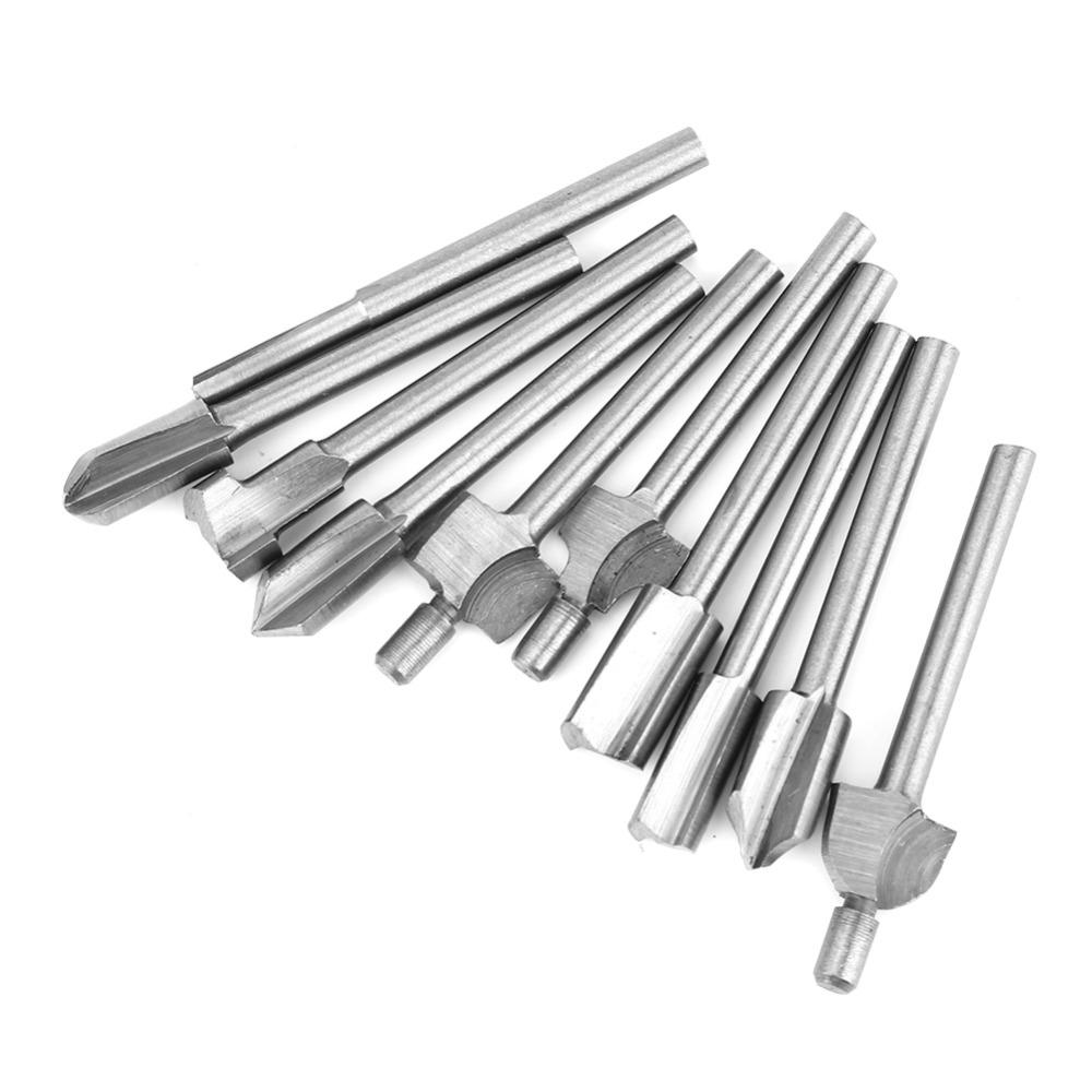 10PCS HSS Material Engraving Bit Set 1/8" Shank Flush Trim Bit Rotary Tool Accessories Woodworking