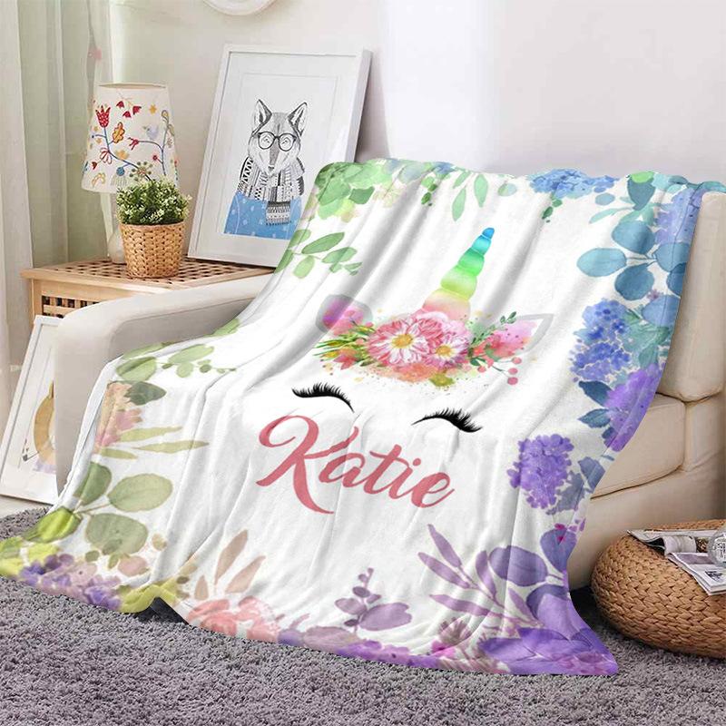 Pink Cartoon Unicorn Blanket Baby Girl Boy Linen Flannel Blanket Personalized Family Friend