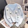 Ležérne pletené svetre s dlhým rukávom a výstrihom do V Dámske Jarné a jesenné korálky na nechty Lazy Style 3D kvet Cardigan kabát Top