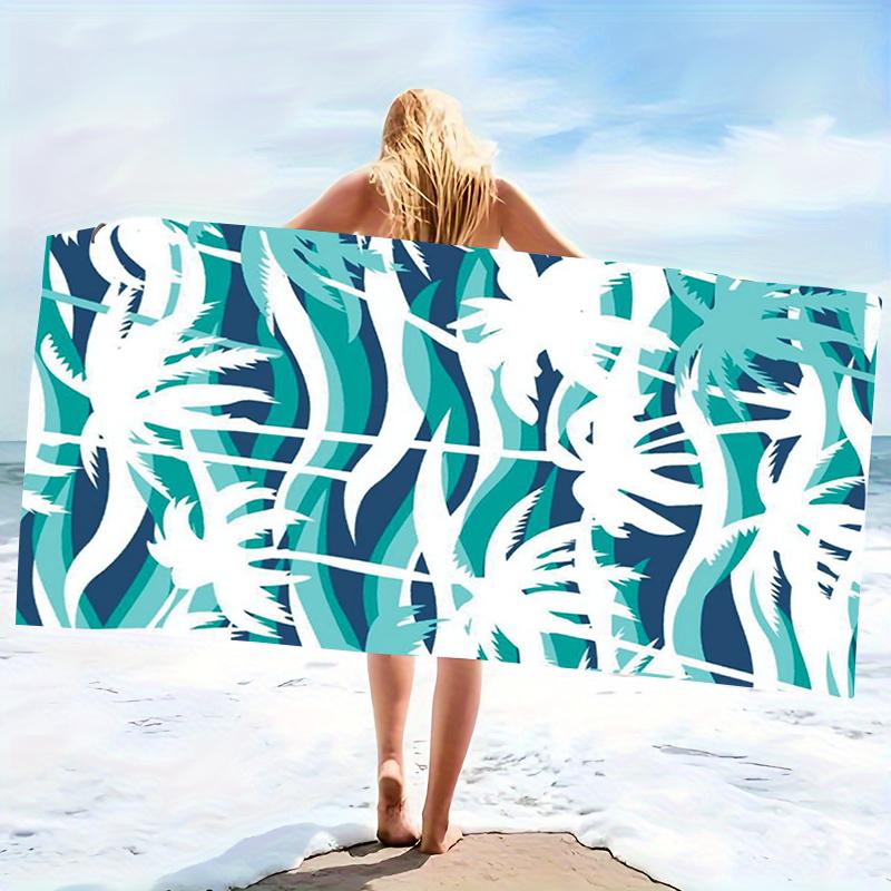 Blue Green White Abstract Palm Leaf Beach Towel Modern Geometric Pattern Quick Dry Microfiber Towel 