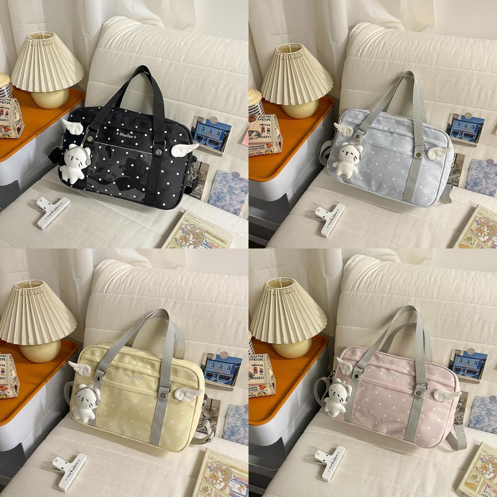 Style Polka Dot Tote Bag With Durable Nylon And Zipper Closure For School And Leisure