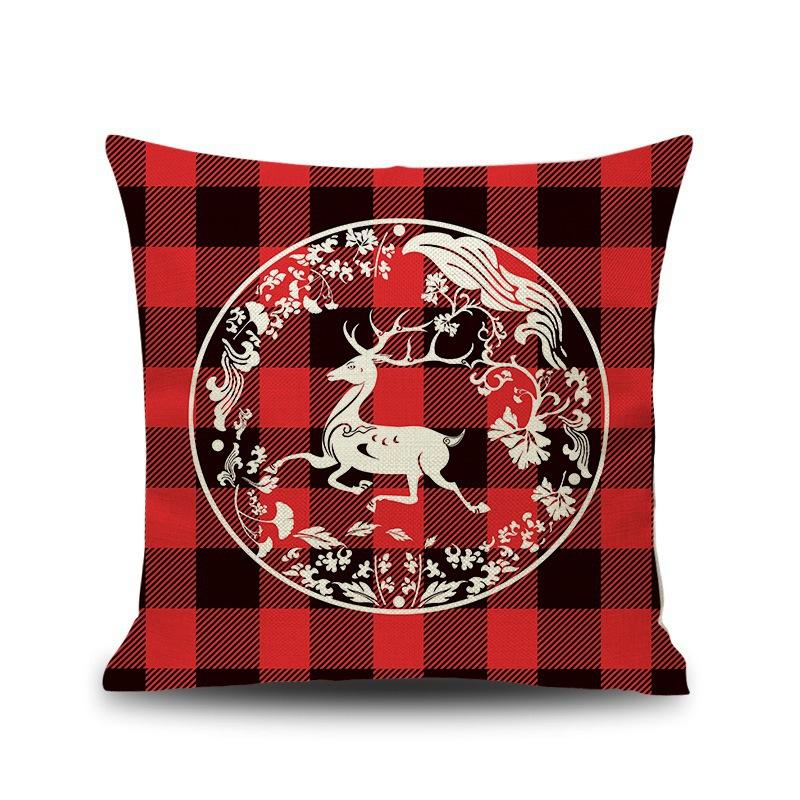 

Рождественская подушка Лен Клетка Подушка для дивана Олень Декорация Офисная поясничная подушка-поддержка Съемная наволочка 45X45cm without pillow core