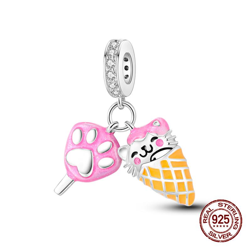 100 % 925 Sterling Silber Teetasse Musik Katze Rosa Katzenpfote Charms Perlen Fit 925 Original Armband Fein DIY Niedlich Schmuck Geschenk