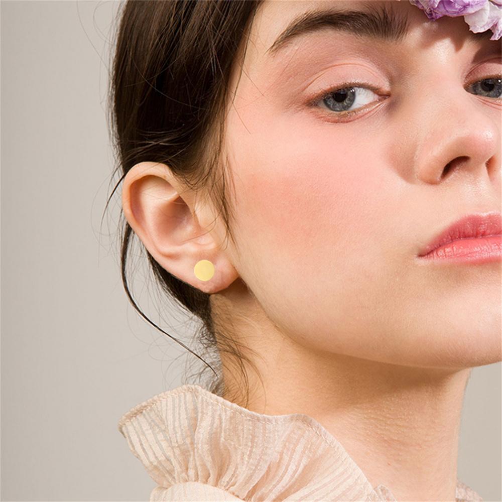 1 Pair Korean Women's Simple Earring Gold Color Stainless Steel Geometric Round Charm Pendent Stud Earrings For Women Jewelry