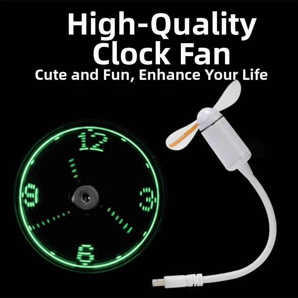 Decorative Digital Display LED Clock Fan Creative Design Stylish USB Fan Flashing Text Small Fan Daily Use