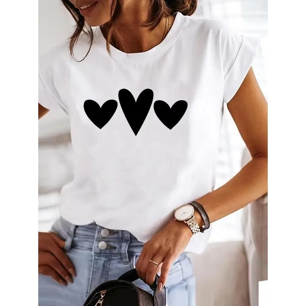 Love Style Trend Cute 90s Harajuku Women Print Ladies T-shirt Casual Basics O-collar Black Shirt Short Sleeve Ladies T-shirts