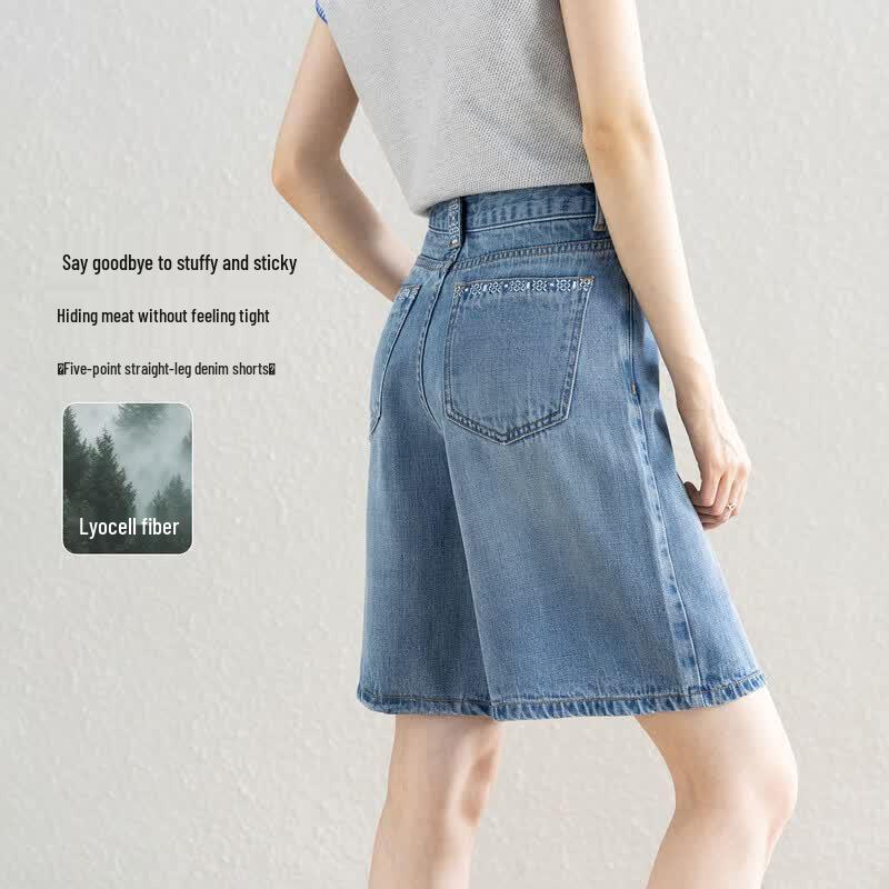 Demana Women s Tencel High-Waist Wide-Leg Denim Shorts L