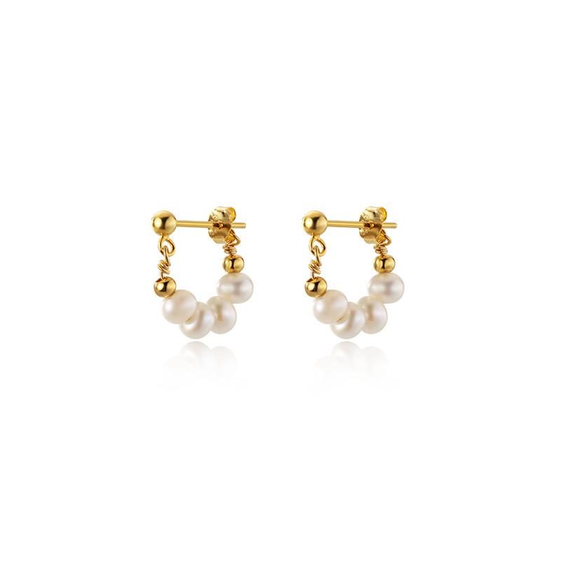 Cut 5-6mm Natural Freshwater White Pearl Bread Bead Ear Studs 925 Sterling Silver Earrings Fine For Women Girls Jewelry Gifts