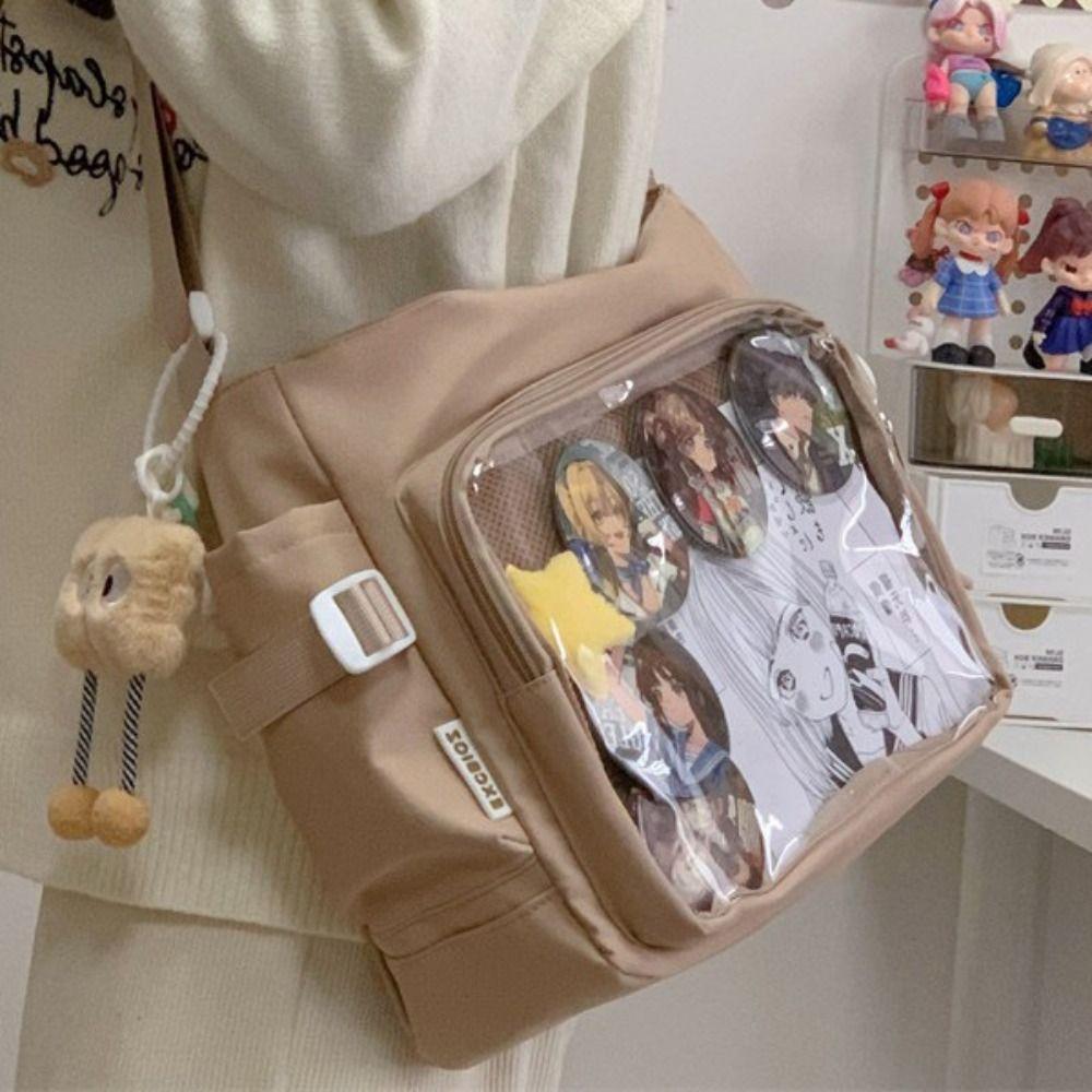 Large Capacity JK Shoulder Bag Japanese Style Canvas Tote Bag Lovely Transparent Itabag  Daily