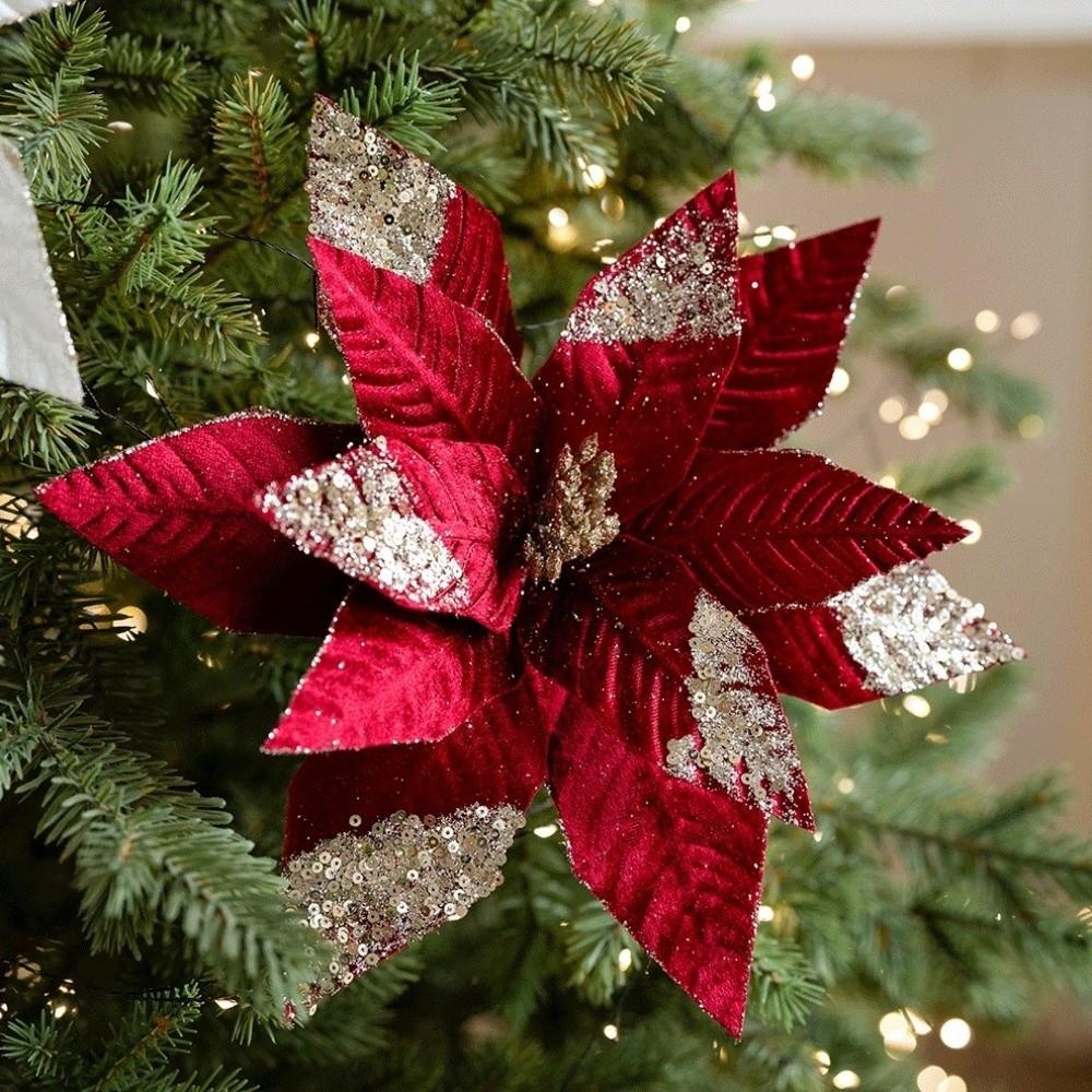 Decorative Flower Pick Artificial Poinsettia Poinsettia Tree Decoration  Christmas Tree Decorating