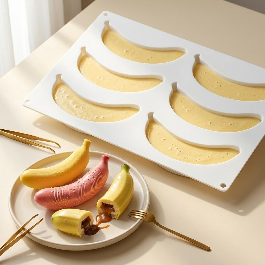 6/12-Holtes Banaan Mousse Taart Siliconen Vorm Chocolade Pudding Dessert Franse Patisserie Bakvorm Creatieve DIY Kaarsvorm