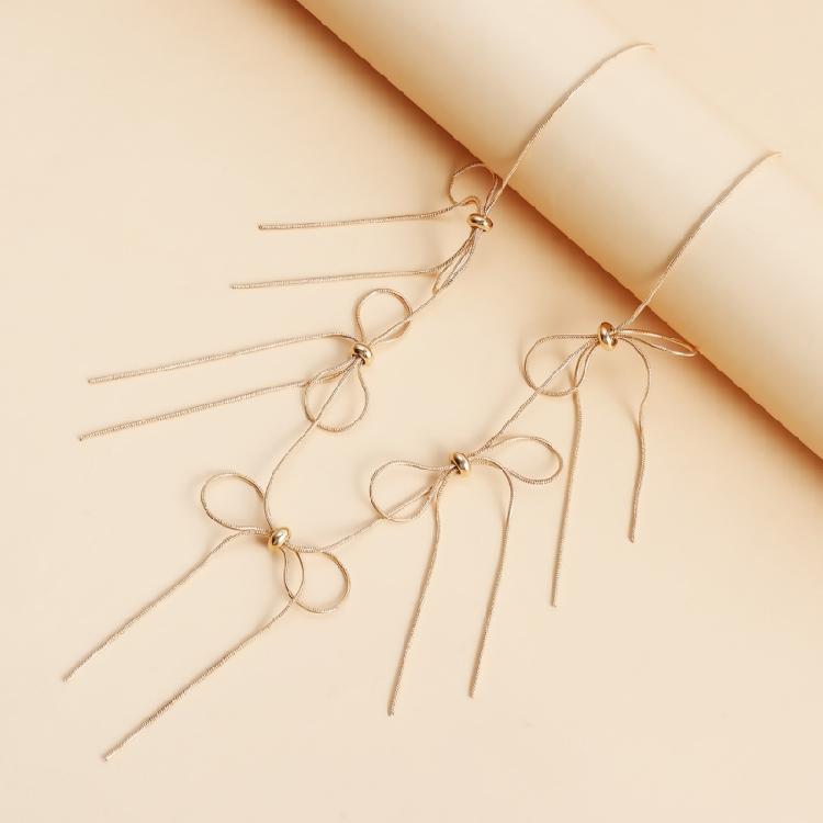 Aesthetic Bowknot Pendant Necklace with Tassels Choker Handmade Jewelry Gift