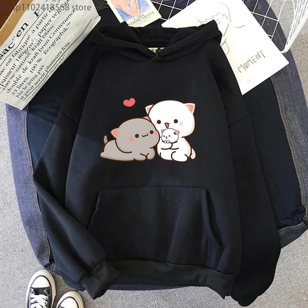 Peach Cat Hoodies Women Funny Mochi Fashion Sweatshirts Peachcat Female Harajuku Tops Round Neck Oversized  Kawaii Y2k