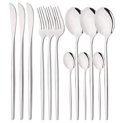 12Pcs Mirror Silver Tableware Set Stainless Steel Cutlery Western Dinner Knife Fork Spoon Dinnerware Teaspoons Kitchen