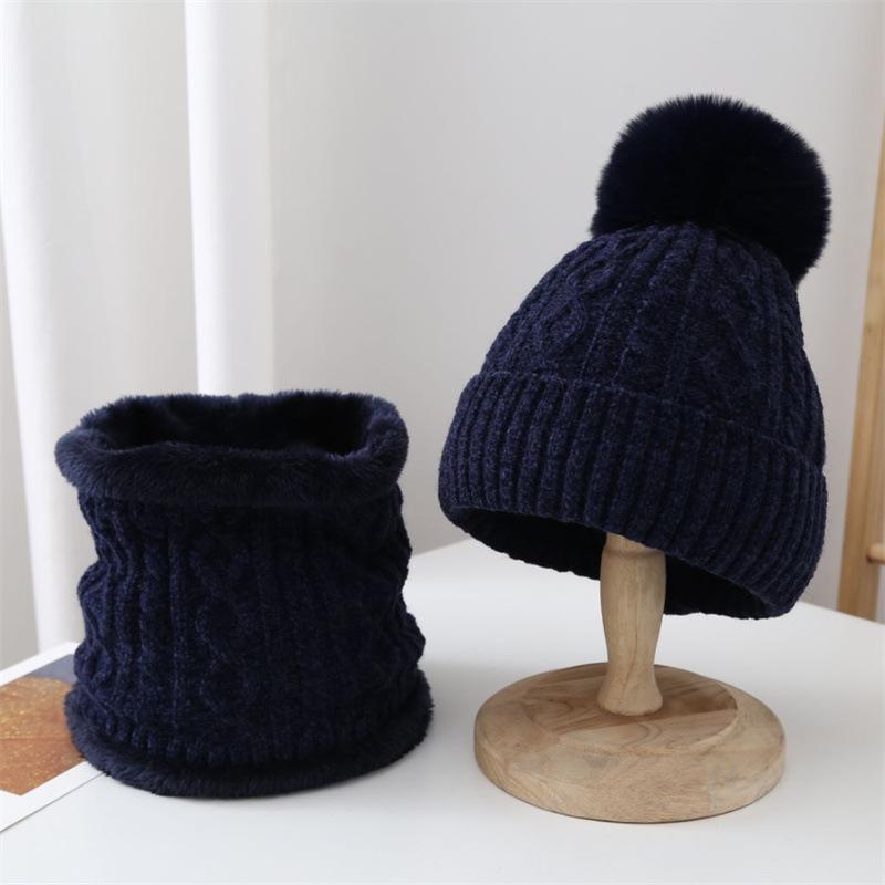 Wool hat, autumn and winter versatile knitted hat, chenille warm ear protector, fleece cold-proof hat, scarf two-piece set