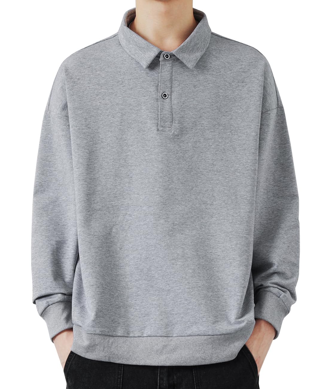 

EASTEMPO Long Sleeve Polo Solid Loose Plus Sizes Men s Shirt, Spring, Stylish, Color, Fit, Casual, Business, (JP, Alphabet, L, Gray) серый