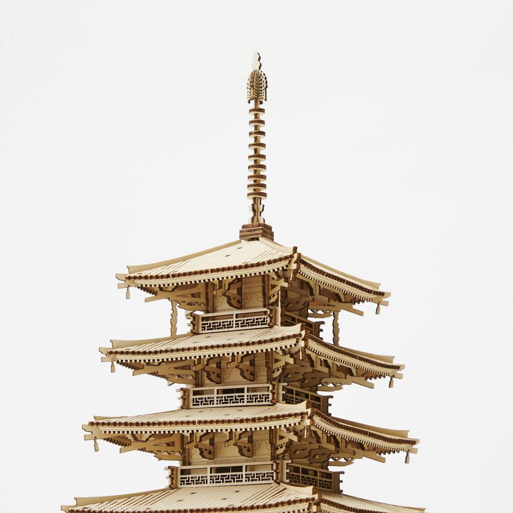 ki-gu-mi Five-Storied Pagoda - A wooden 3D puzzle DIY craft kit that can be enjoyed by elementary school children to adults - An educational toy for b