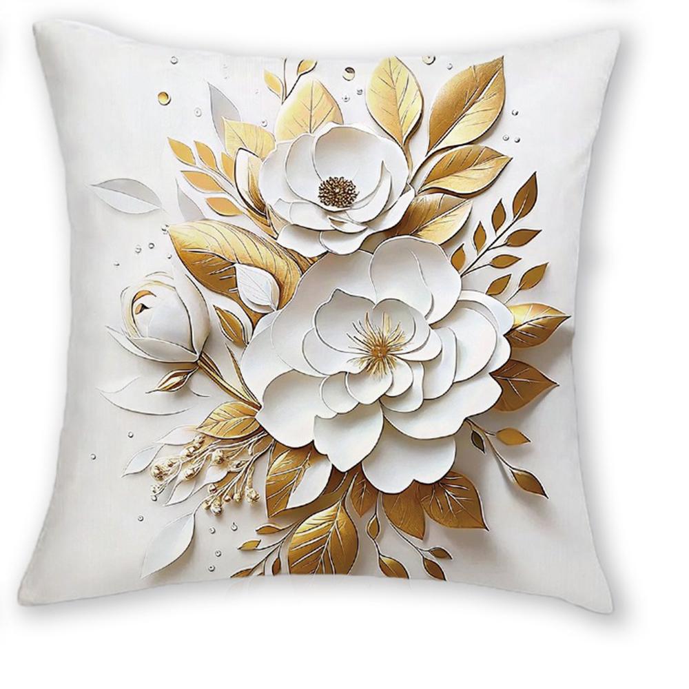 

Элегантные Золотые - и - Белые Цветочные НаволочкиЧехол для подушки на диван в гостиной, мягкий и удобный, украшение для спальни 16x16Inch