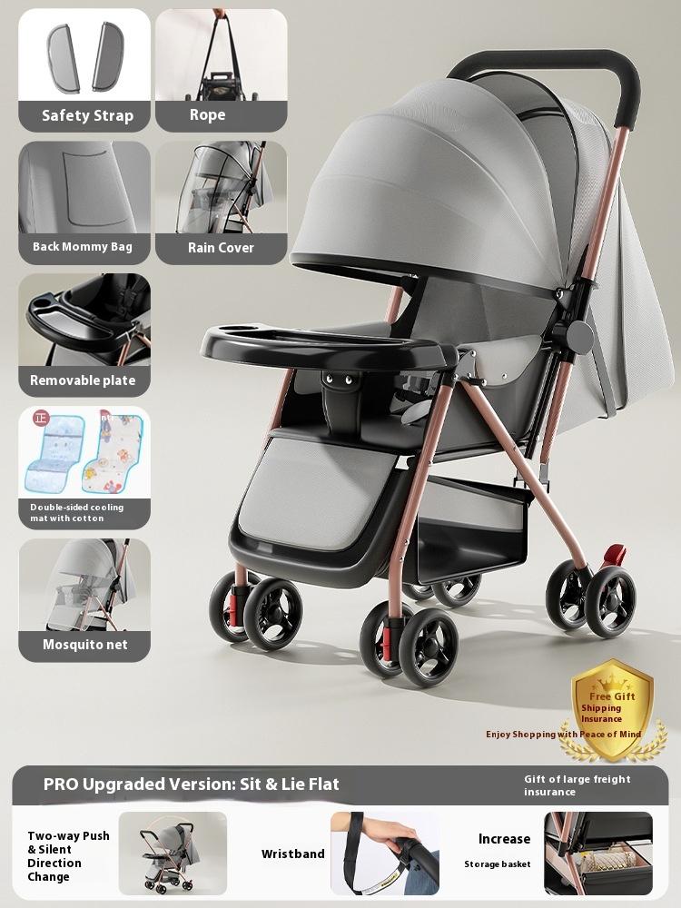 Stroller stroller can sit and lie down 0 to 3 years old, lightweight and foldable one-click collection, children's four-wheel baby walker stroller