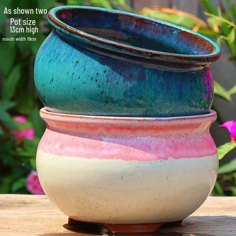 Handmade Vintage Coarse Pottery Large Succulent Planter, Breathable Purple Clay Flower Jar