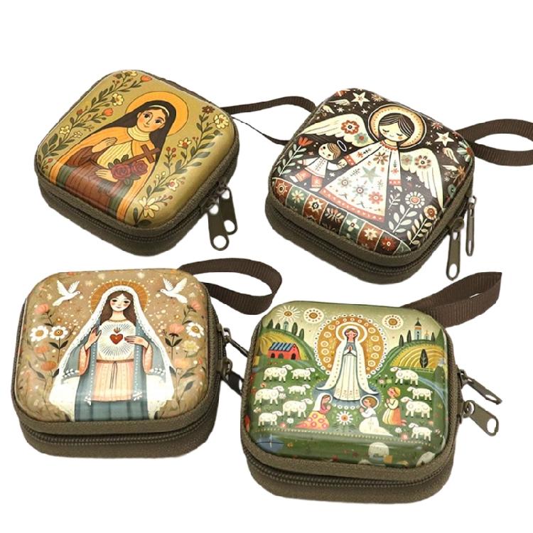 Catholic Rosary Pouch Religious Jewelry Storage Box Rosary Prayer Bag with Zippers Closures Coin Purses for Earrings