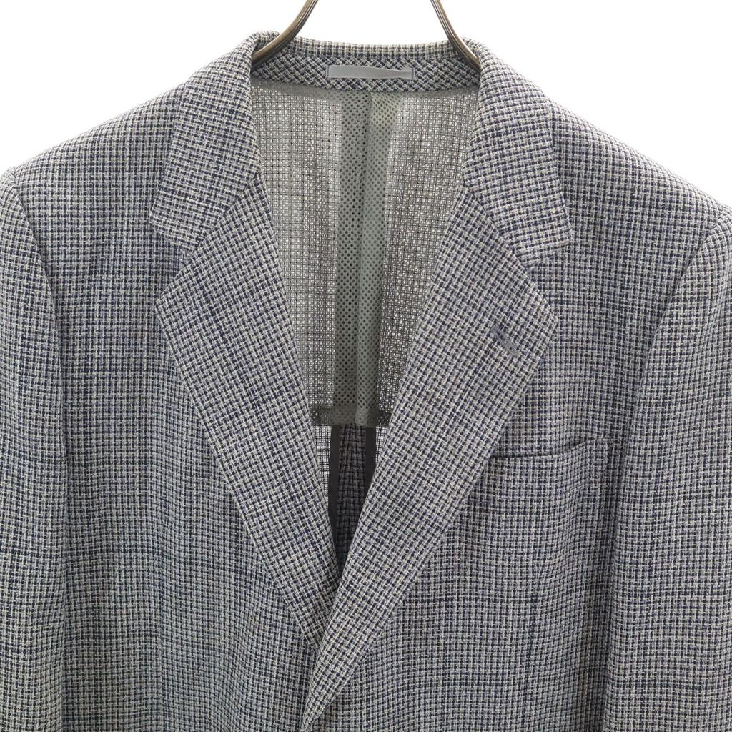 LANVIN 90s Old Check Pattern tailored jacket 46-54 Navy Ancon Men's Used