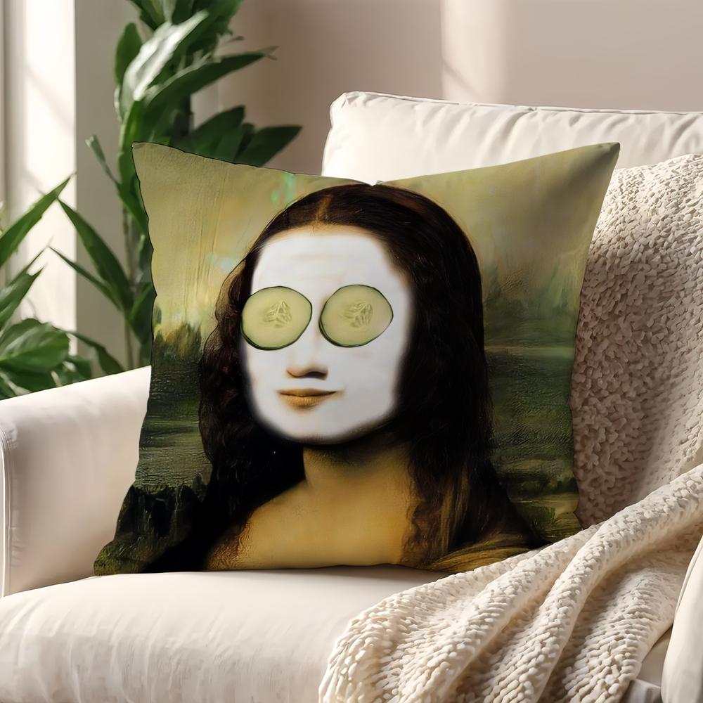 Art Aesthetic Mona Lisa Funny Cushion Cover Pillow Cover Home Sofa Living Decoration Room  Office Car Nordic Simplicity
