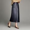 Luxurious Mid-Length Lambskin Leather Skirt with Stylish Slit for Women - Perfect for Autumn and Winter Elegance