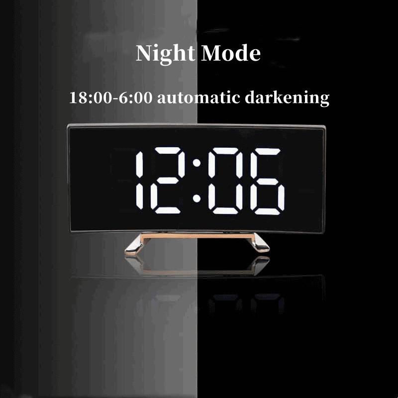 Mirror Digital Alarm Clock Temperature Date Night Mode Snooze USB Powered Always On Table Clock 12/24H Anti-disturb LED Clock