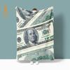 100 Dollar Bill Print Flannel Throw Blanket, Funny US Currency Money Pattern Soft Warm Nap Blanket for Sofa Office Bedroom Dorm