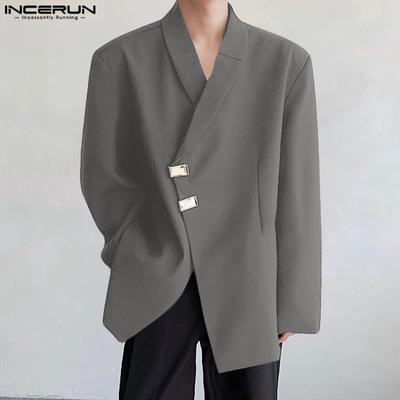 Men Lapel Collar Long Sleeve Solid Blazer Casual Suit Coats