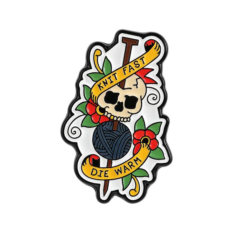 

Knit Fast Die Warm Knit Witch Enamel Pins Punk Knitting Skull Yarn Ball Cute Brooch Lapel Badge Fashion Jewelry Gifts for Friend