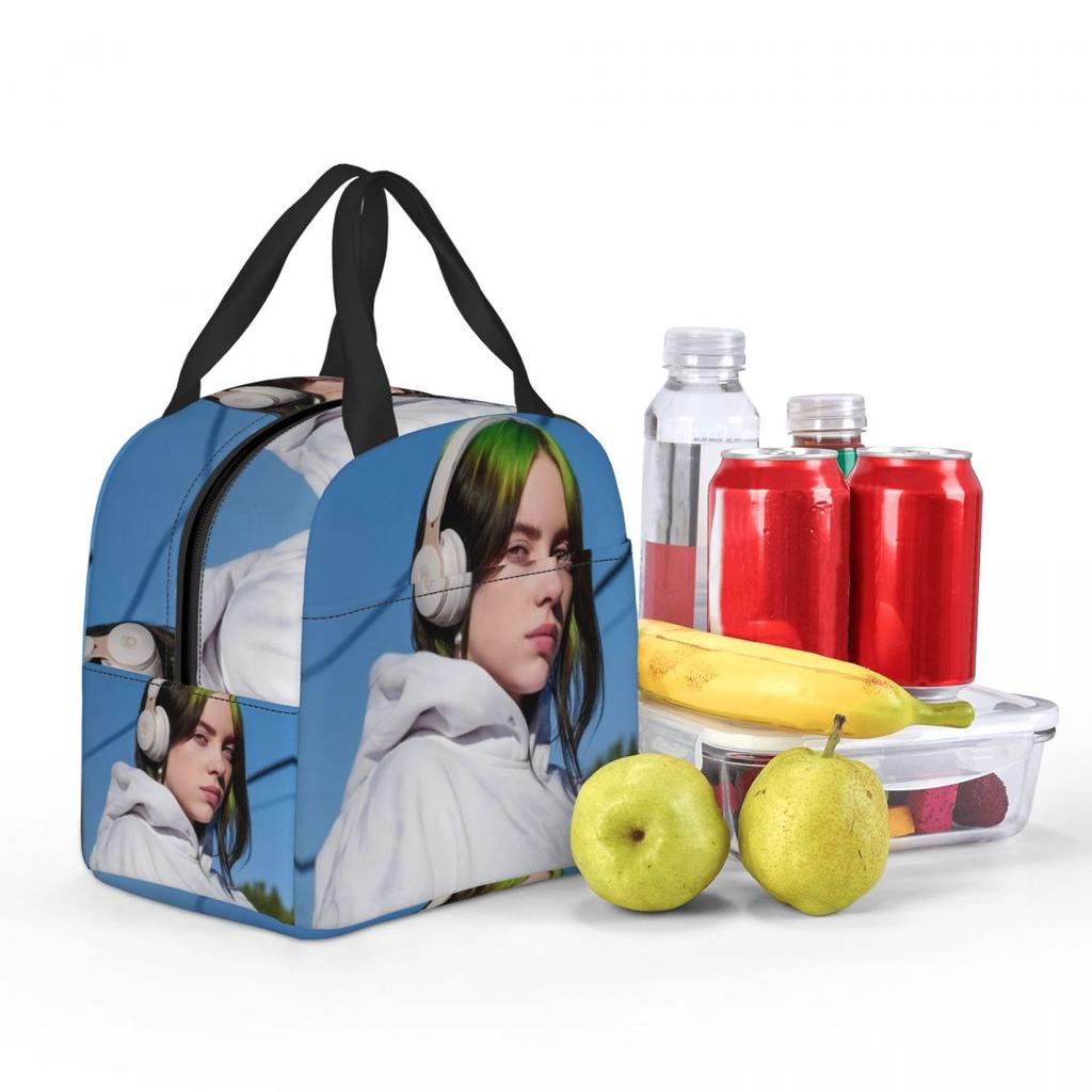 B-Billie-Girl E-eilish American Singer Insulated Lunch Bags Storage Food Box Portable Thermal Cooler Lunch Boxes For Work