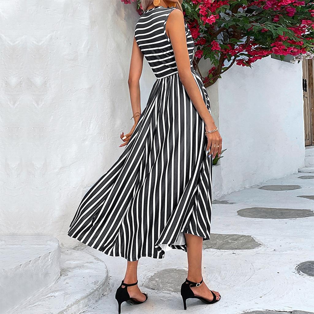 Women's Dress Casual Round Neck Striped Sleeveless Dress