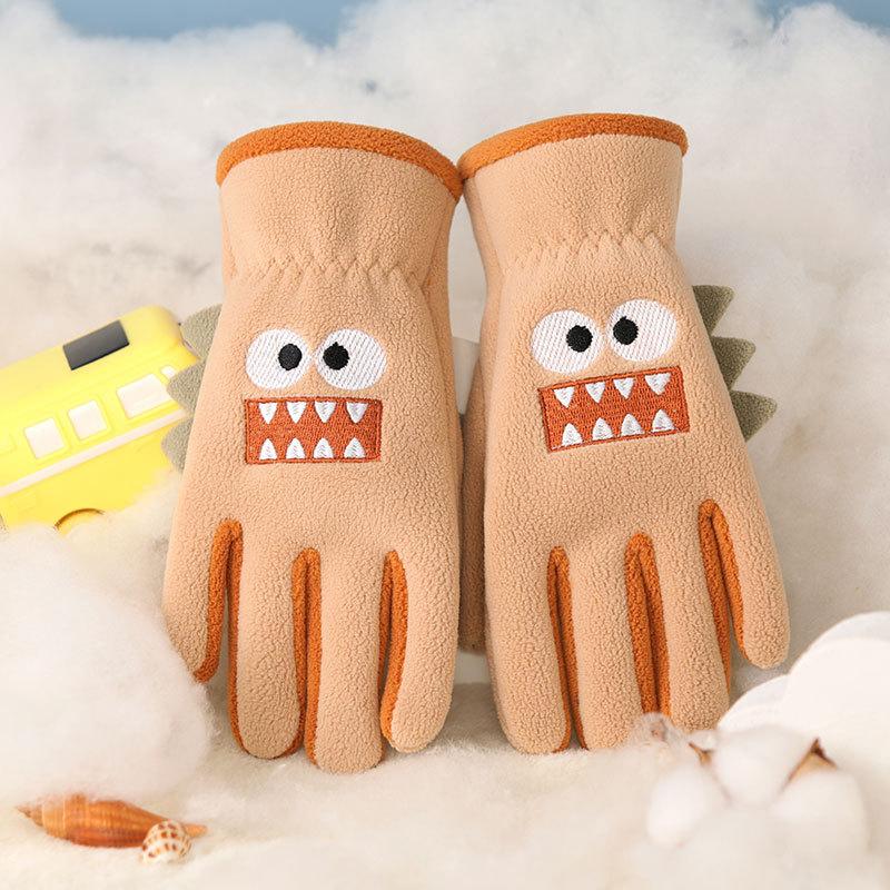 Gants pour enfants hommes et femmes ours de dessin animé brodés automne et hiver extérieur équitation patin à roulettes velours coupe-vent gants chauds