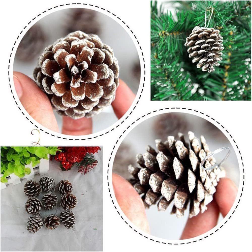 Natural Pinecone Ornaments, Pine Cones Bulk Natural Pinecones Assortment for Fall Winter Christmas Bowl Fillers (White Dotted 15pcs)
